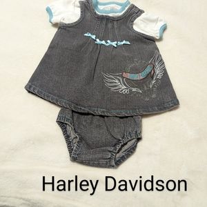 - Harley Davidson 3 Piece outfit for an infant . Denim . 0-3 months